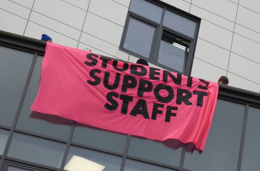 Students supporting UCU strike occupy Leeds University management offices in protest