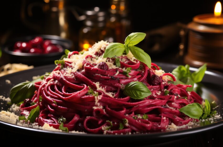  Beetroot and Goat’s Cheese Spaghetti with Crispy Chilli Oil
