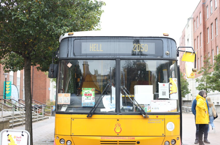  ‘Hell Bus’ drives home campaign against greenwashing amidst week of student activism