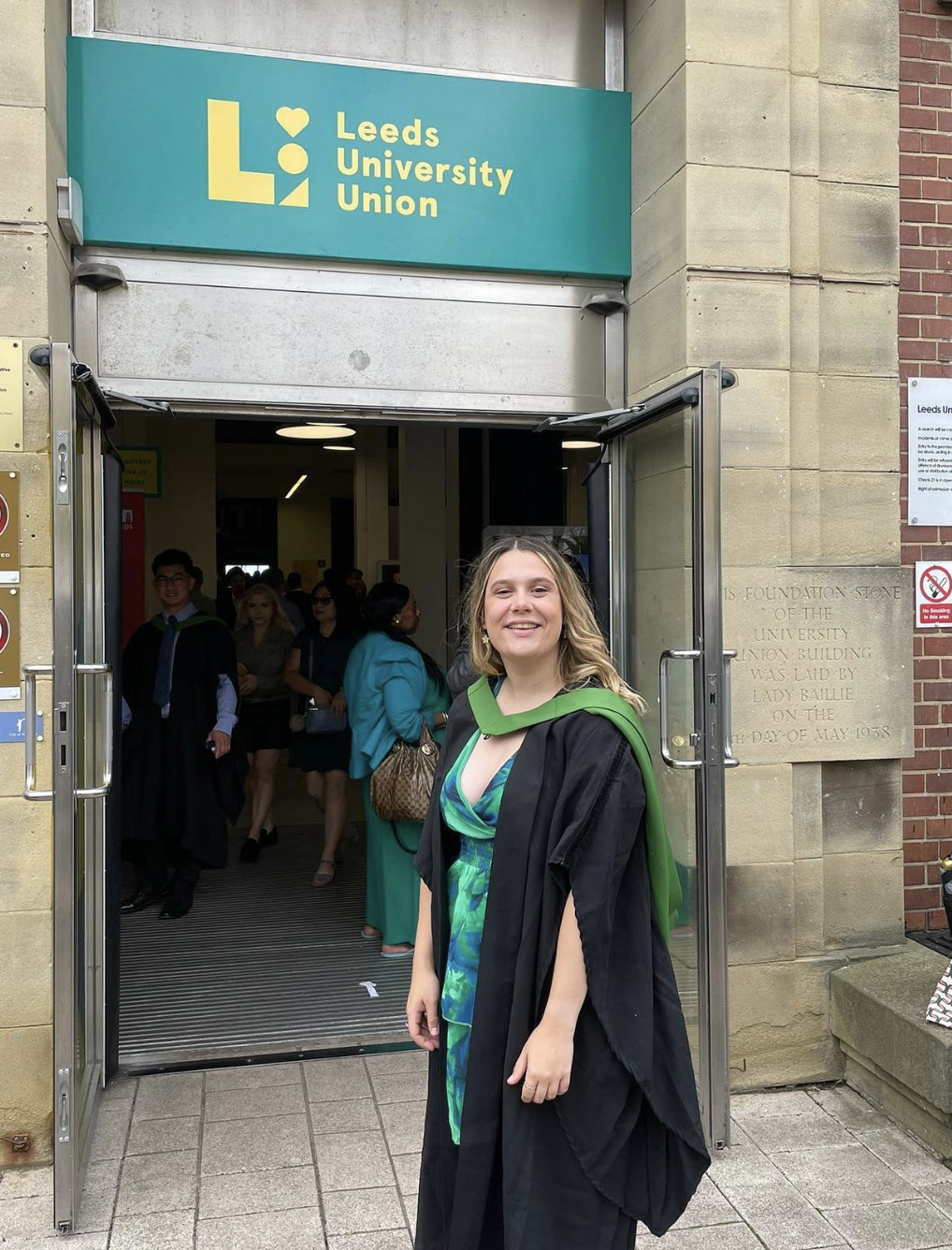 Emily in front of Leeds University Union