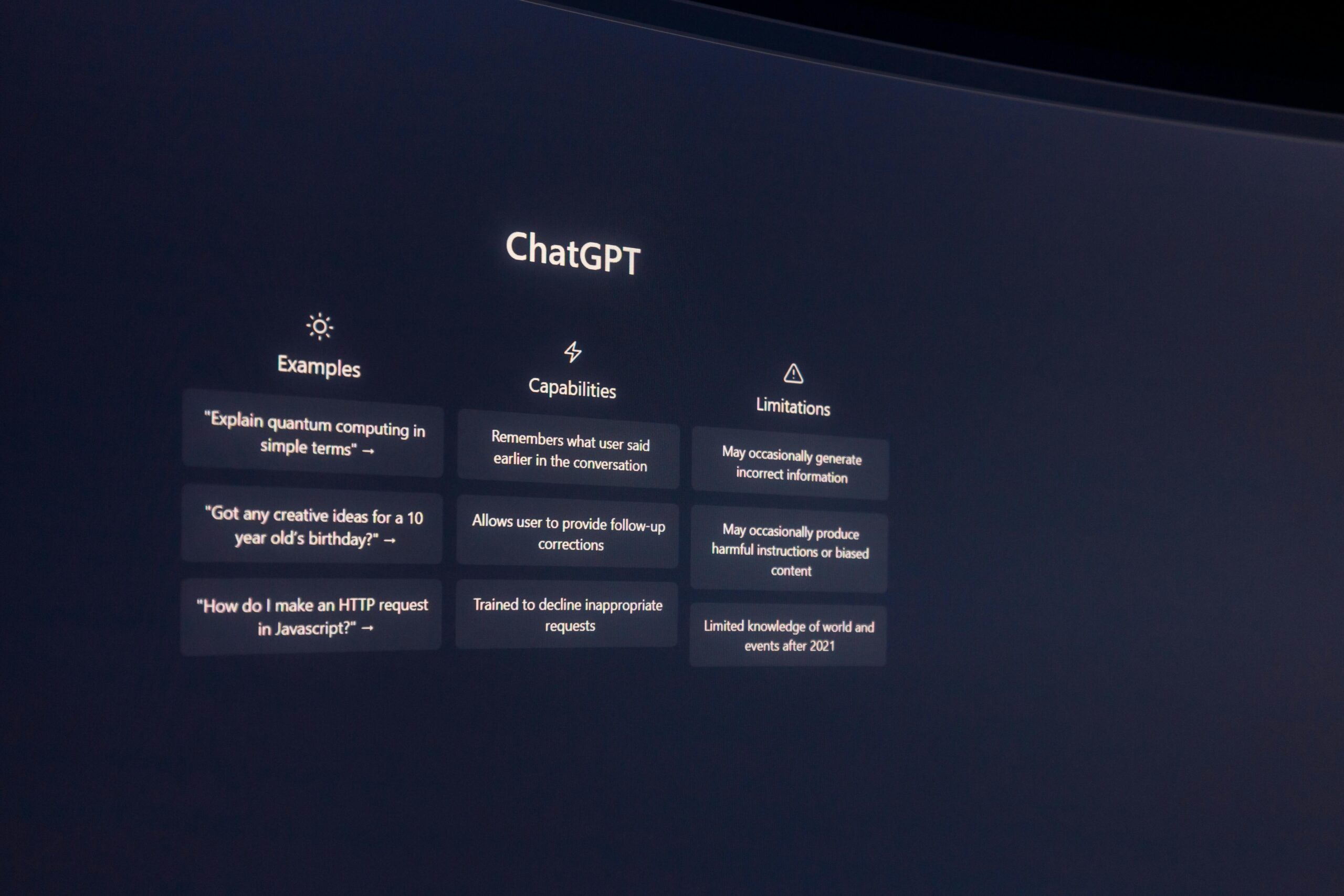 Image of chat gpt on a computer screen