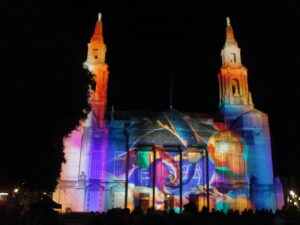 Light Night projection on Leeds Civic Hall